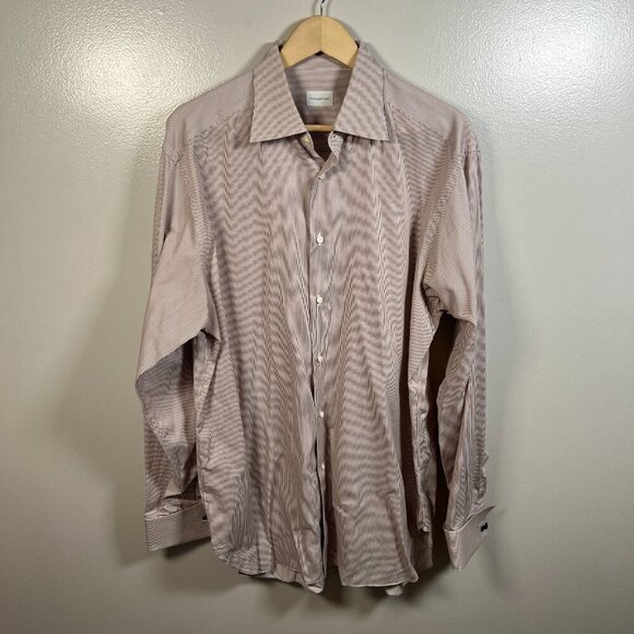 Ermenegildo Zegna Dress Shirt Mens Size 43 17 Brown Stripes Comfort Fit Work - Picture 1 of 13